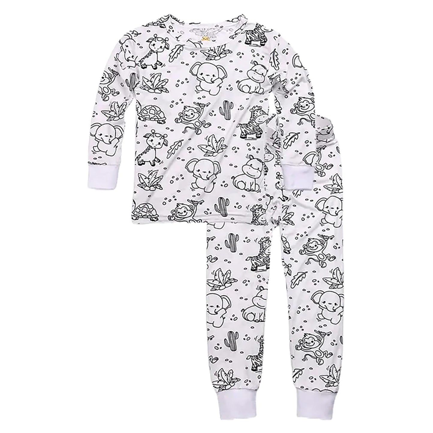 Children's pajama set with animal pattern on a white background