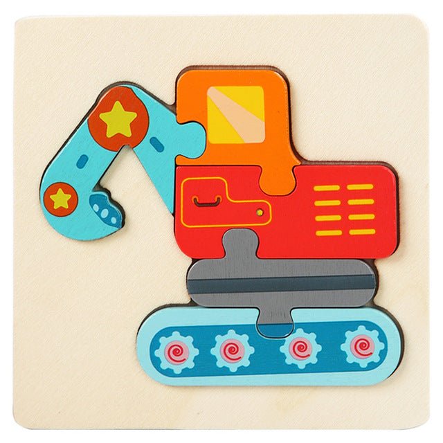 Colorful wooden puzzle of an excavator on a beige background