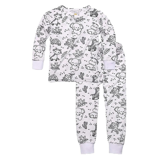 Children's pajama set with animal pattern on a white background