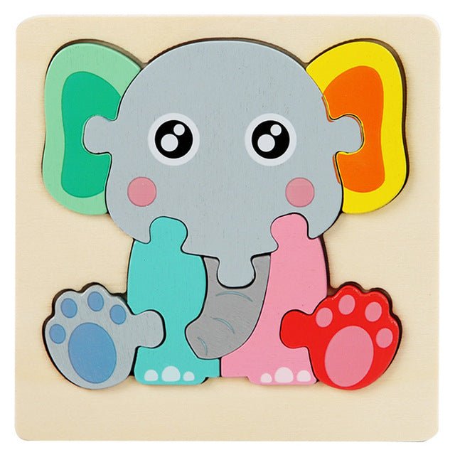 Children's puzzle with a colorful elephant design on a beige background