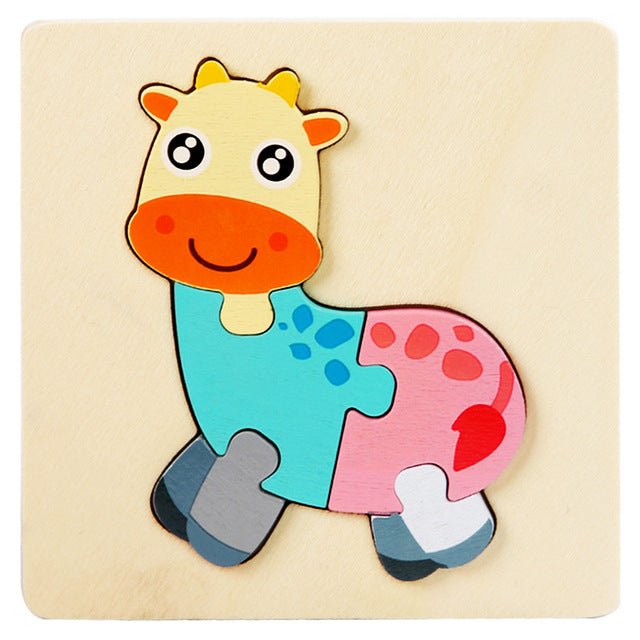 Colorful horse-shaped wooden puzzle on a beige background