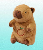 Plush toy resembling a otter with a cherry on a light blue background