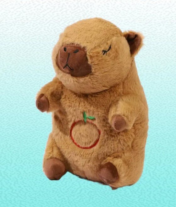 Plush toy resembling a bear with a cherry on a light blue background