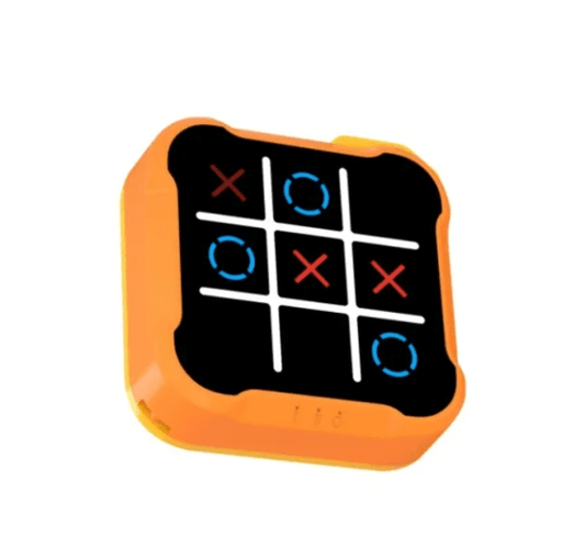 Tic-tac-toe game device with orange border on a white background