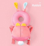 Pink rabbit-shaped pillow with mesh design on a pink background
