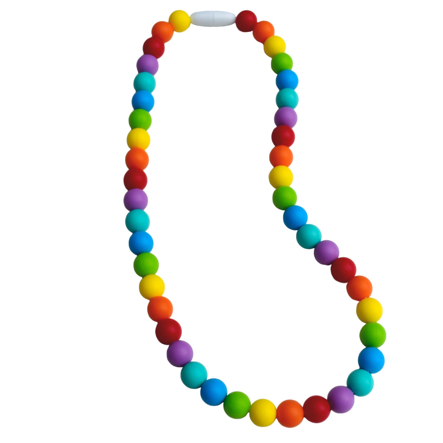 Colorful beaded necklace on a white background