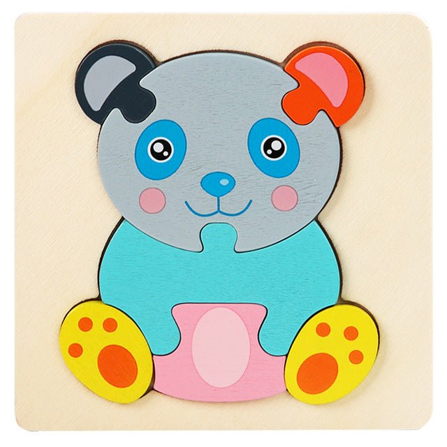 Colorful panda-shaped wooden puzzle on a beige background
