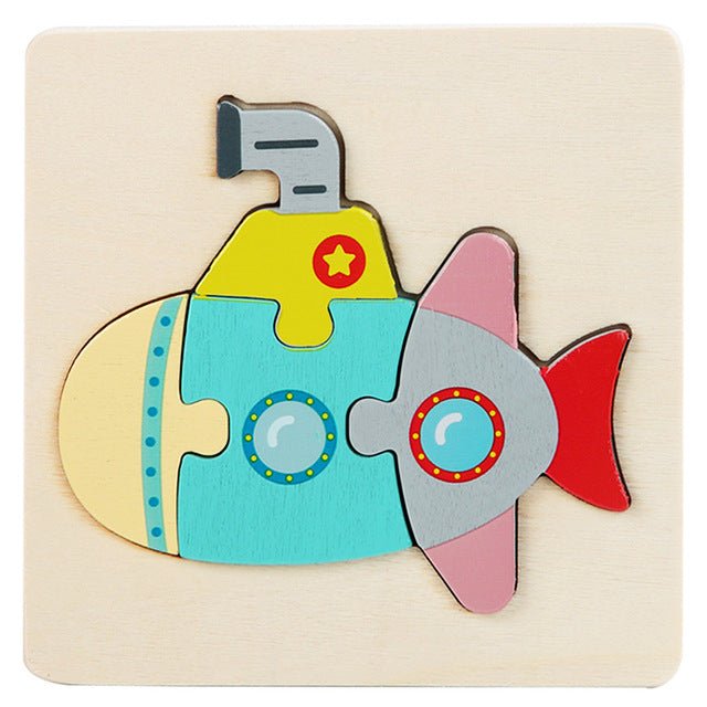 Colorful fish-shaped wooden puzzle on a beige background